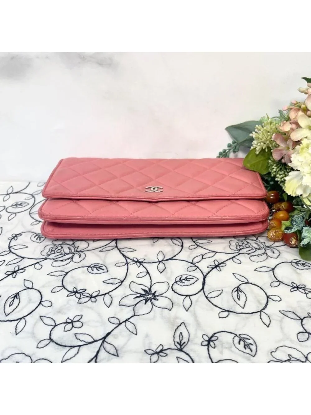 Chanel Chain Wallet Quilted Pink Silver Shoulder